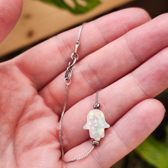 Vintage Opal Hamsa Hand on Sterling Silver bracelet - Picture 1 of 10